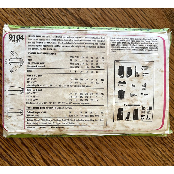 Vintage 1970s Simplicity 9104 Sewing Pattern Size Sm 12 Shirt & Skirt COMPLETE - Picture 2 of 2
